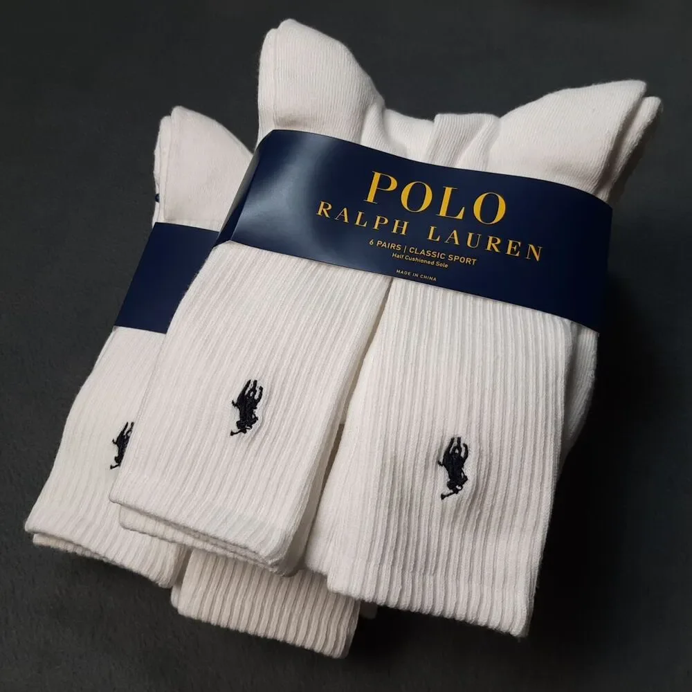 Polo Ralph Lauren Socks Mens White 6 Pairs Classic Sport PRL ZP821005PK6N BUNDLE